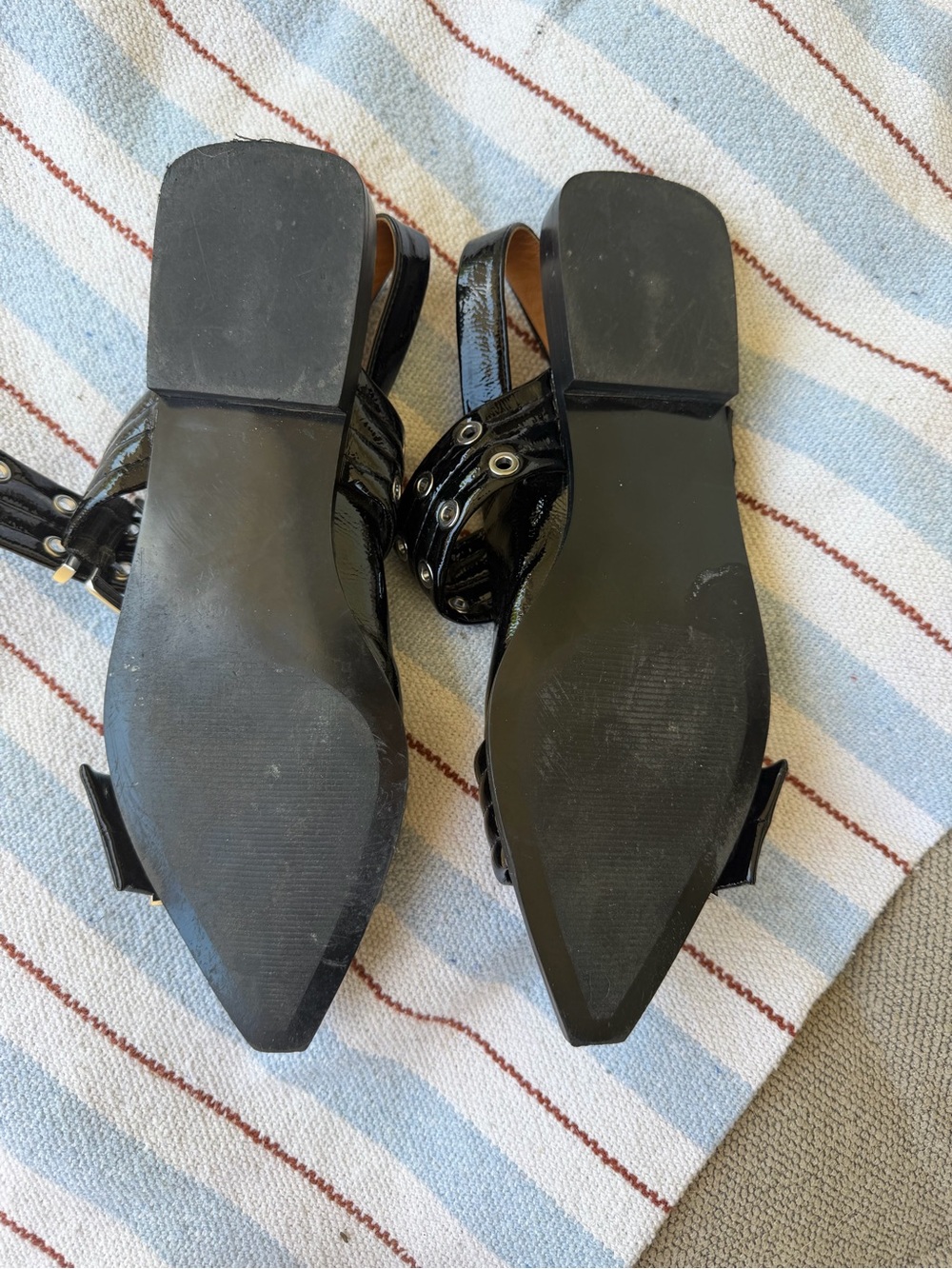 Steve Madden Graya Black Patent Pointed Toe Slingback Flats with Buckles - Picture 3 of 5
